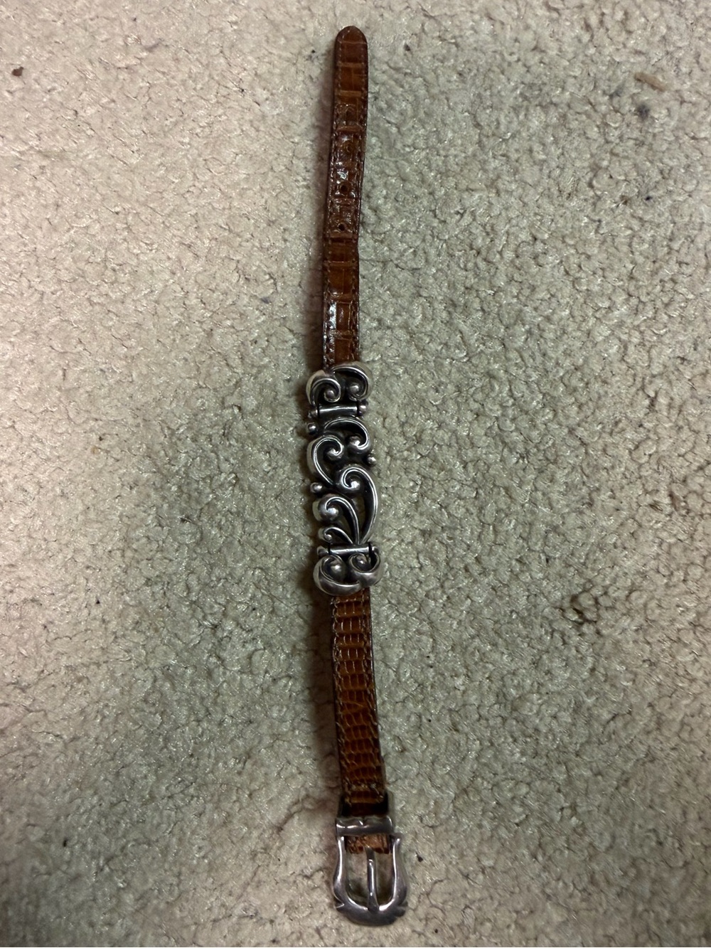 Women’s Brighton Brown Leather Bracelet with Ornate Silver Accent
